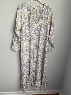 Roller Rabbit Floral Print Light Multicolor Drawstring Maxi Dress Size Small